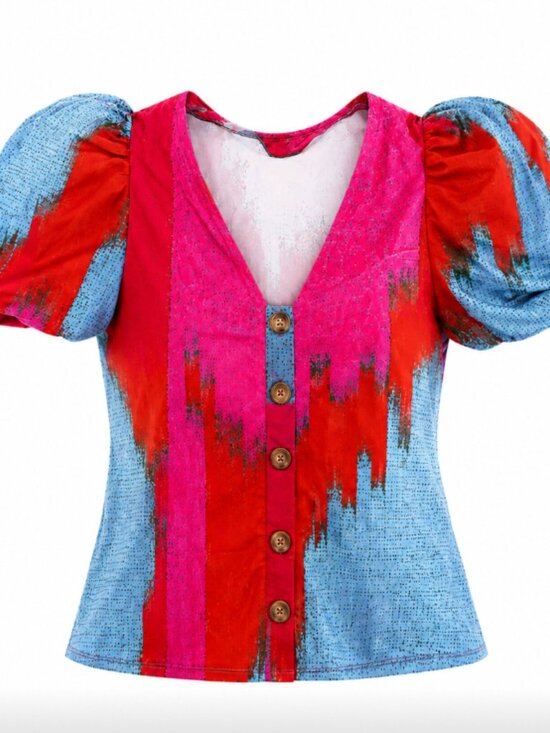 RHODE Tops - RHODE Nisha Multicolor Puff Sleeve Cotton Top Size Large